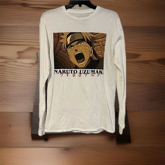 Naruto Uzumaki Long Sleeve Small T-Shirt Men's Anime Manga Graphic White Tee Top - Picture 1 of 7